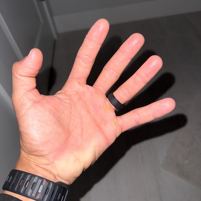 Customer photo review of Men's Tactical Silicone Rings, 9mm Wide 2.5mm Thick Rubber Wedding Bands for Him, Breathable Working Man's Performance Ring
