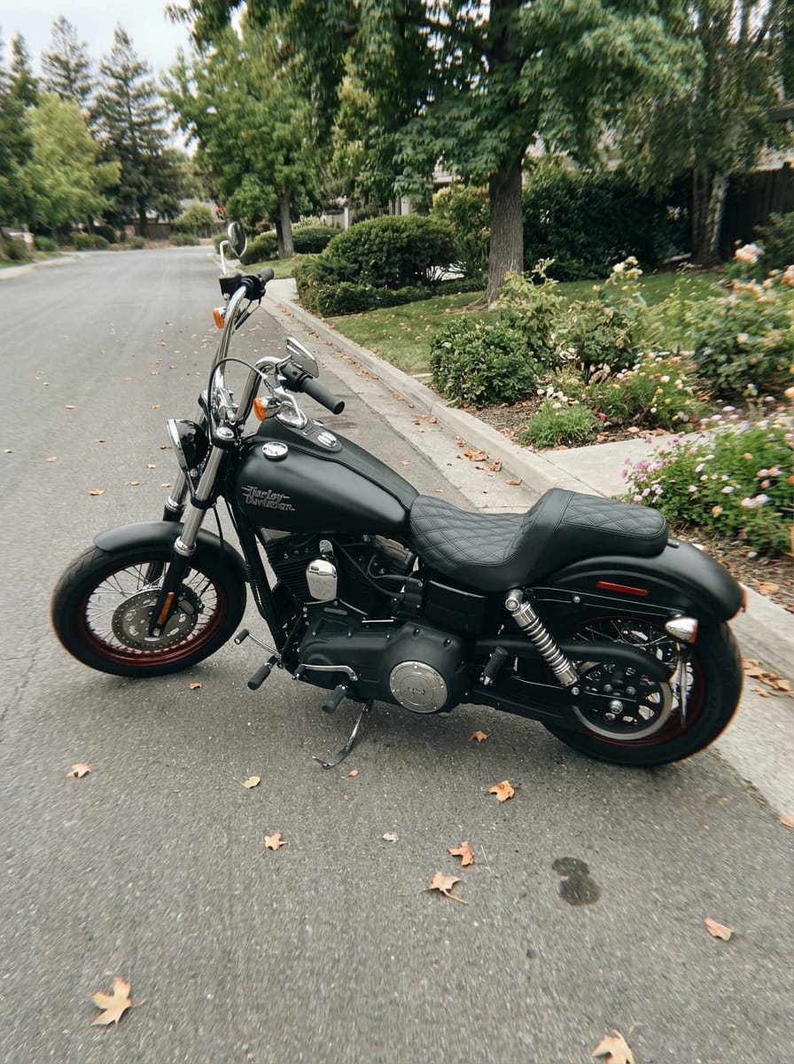 Customer photo review of Iron Born Diamond Stitch 2-Up Seat for Harley Dyna Street Bob FXDB/I Black