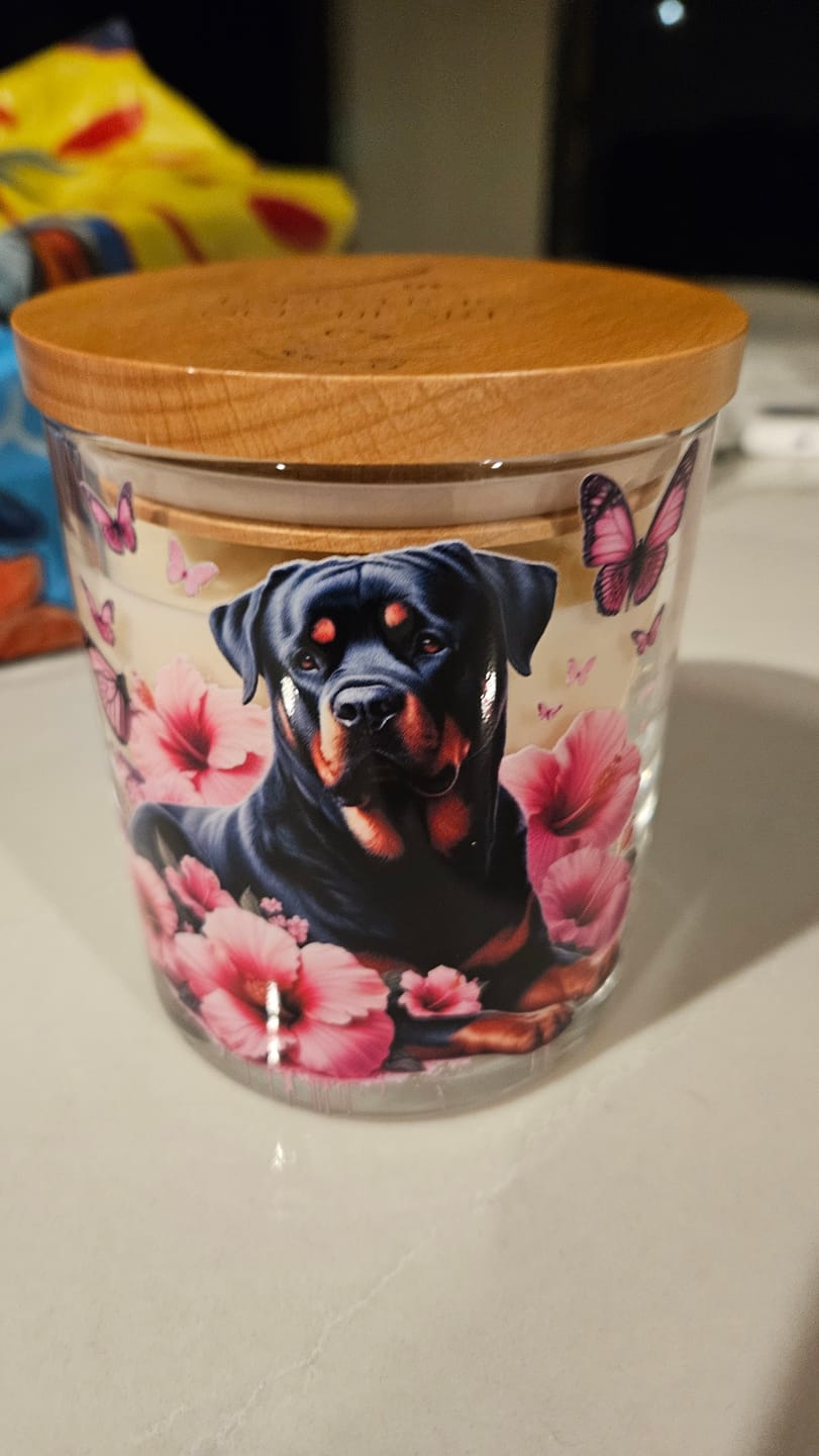 Customer photo review of Rottweiler Laying Down Xlarge Candle