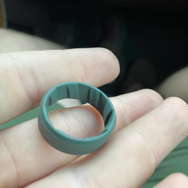 Customer photo review of Men's Tactical Silicone Rings, 9mm Wide 2.5mm Thick Rubber Wedding Bands for Him, Breathable Working Man's Performance Ring