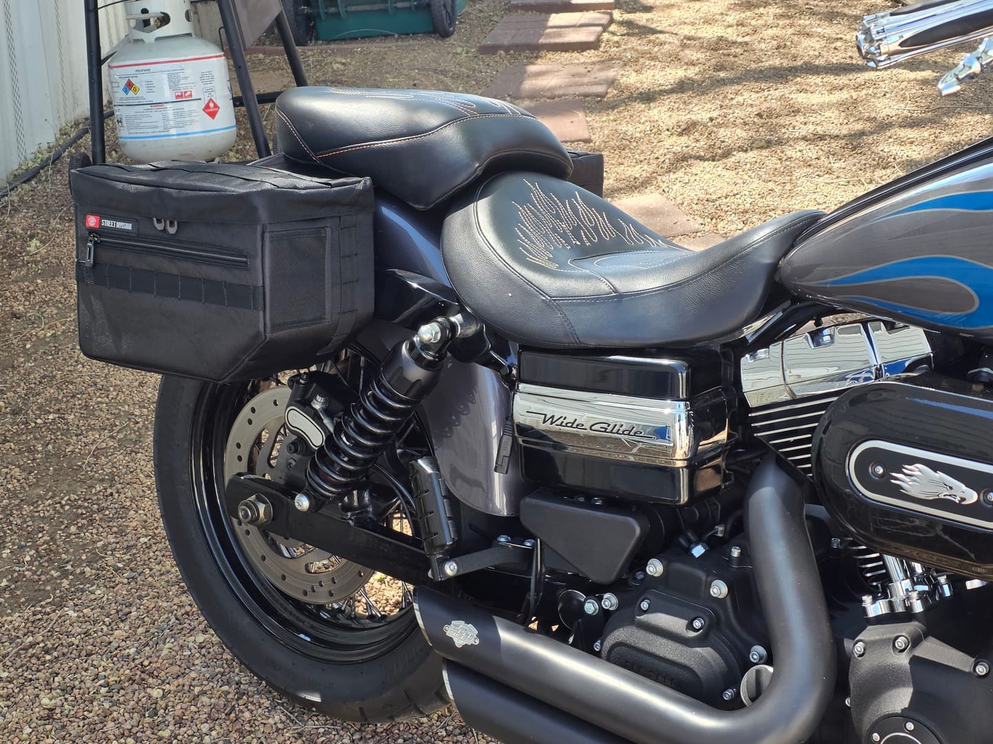 Customer photo review of 18L - Patriot Medium Motorcycle Throw Over Saddlebags for Harley Dyna Wide Glide FXDWG/I