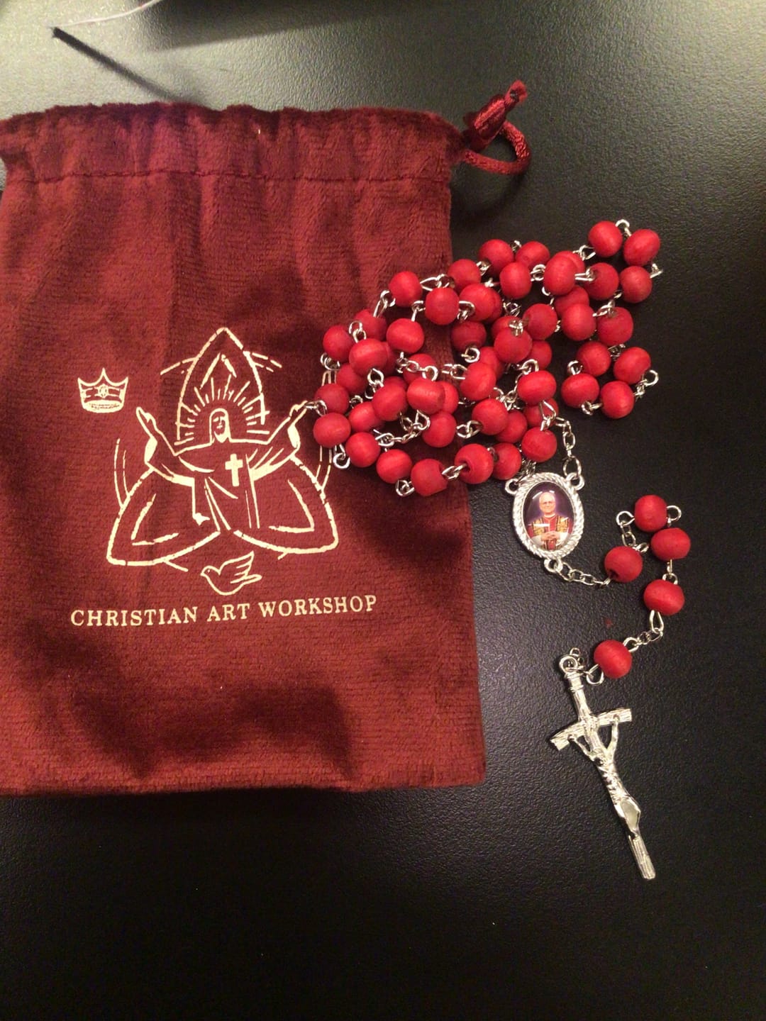 Customer photo review of FREE Today: Pope Leo XIV Red Wood Beads Rosary Commemorating: A Spiritual Treasure