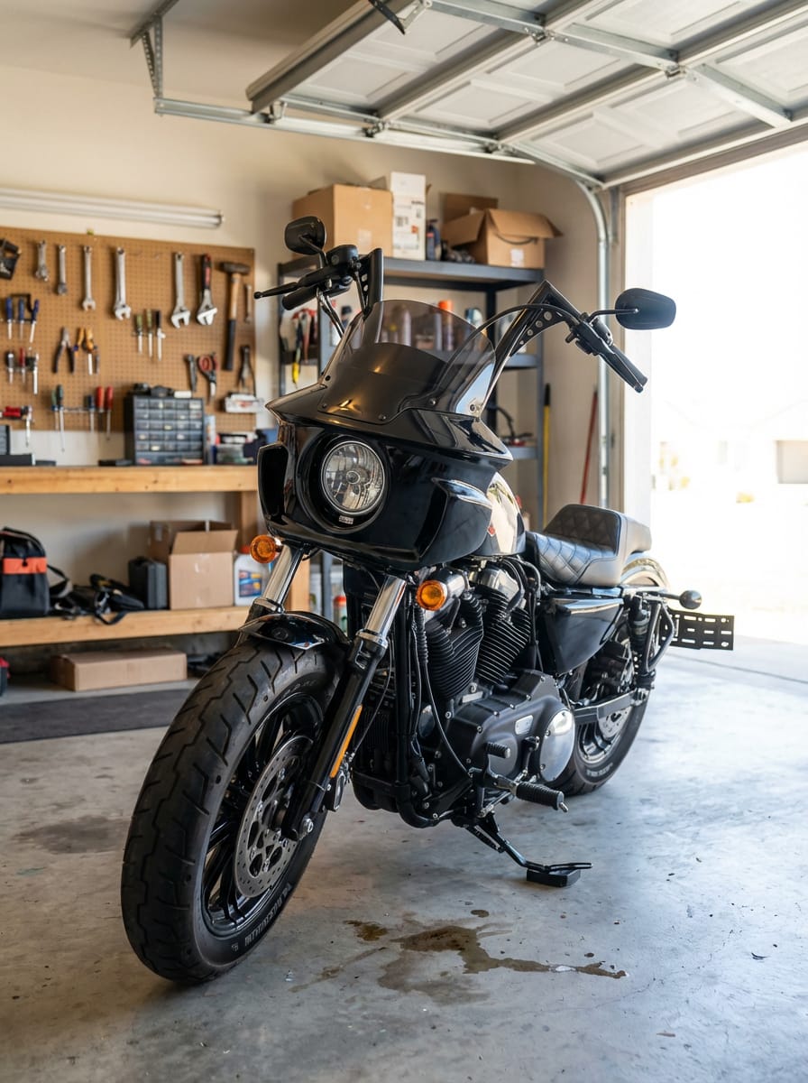 Customer photo review of Viking Darkin Motorcycle Fairing for Harley Sportster Forty Eight Gloss Black