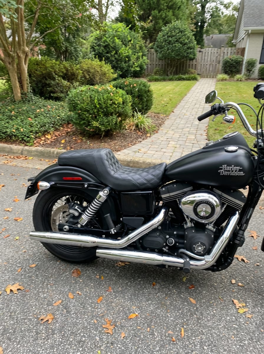 Customer photo review of Iron Born Diamond Stitch 2-Up Seat for Harley Dyna Street Bob FXDB/I Black