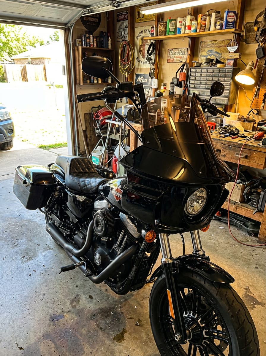 Customer photo review of Viking Darkin Motorcycle Fairing for Harley Sportster Forty Eight Gloss Black
