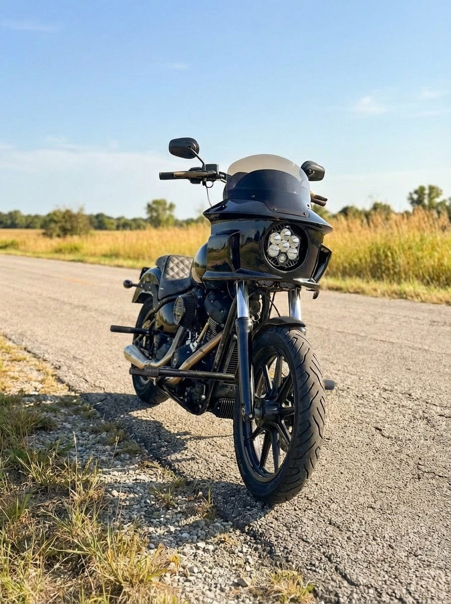 Customer photo review of Viking Darkin Motorcycle Fairing for Harley Softail Street Bob FXBB Gloss Black