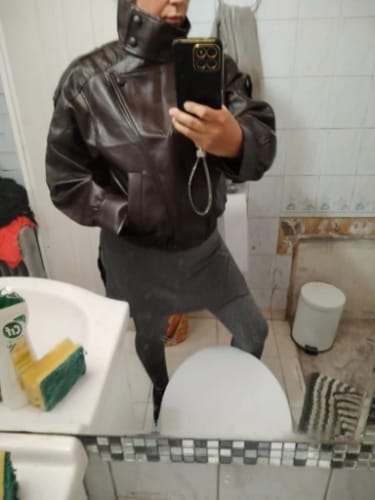 Customer photo review of Erin High Collar Faux Leather Jacket