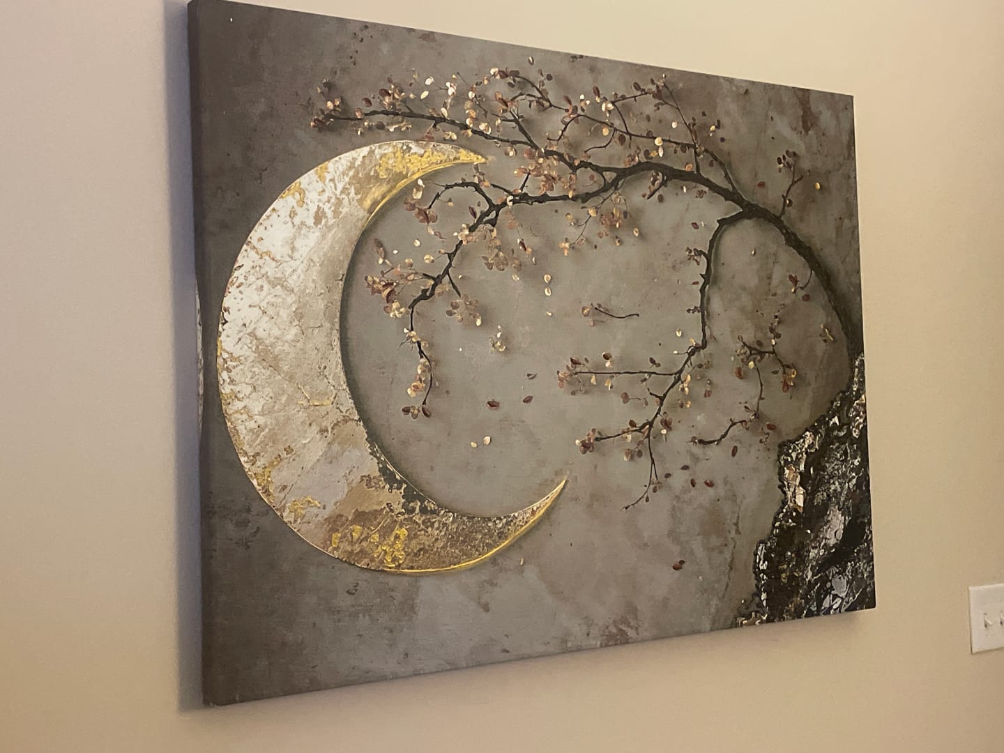 Customer photo review of Enchanted Moonrise Wall Art – Crescent Moon and Blossoming Branch Canvas