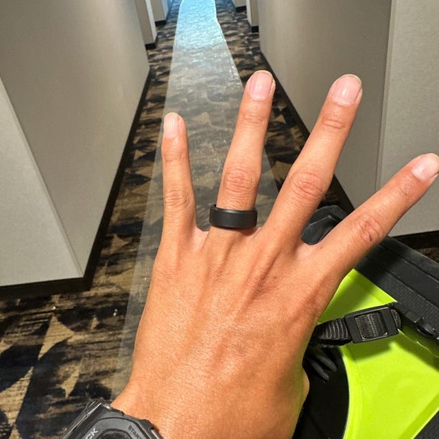 Customer photo review of Men's Tactical Silicone Rings, 9mm Wide 2.5mm Thick Rubber Wedding Bands for Him, Breathable Working Man's Performance Ring