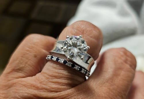 Customer photo review of Solitaire Round Moissanite Concave Wide Band Engagement Ring