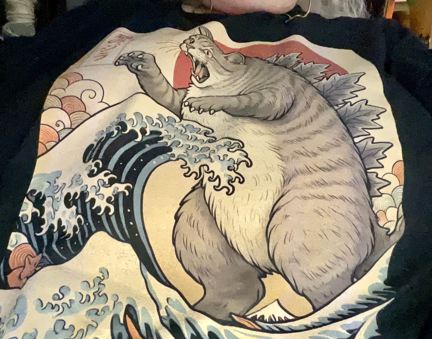 Customer photo review of Catzilla Japanese Art Funny Cat Shirt