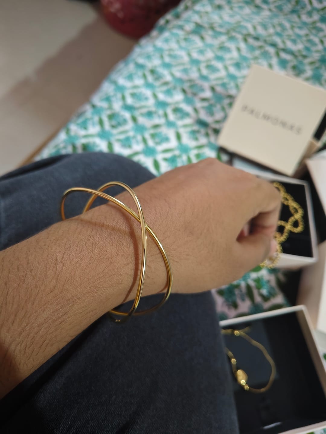 Customer photo review of Golden Crossover Kada Bracelet