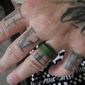 Customer photo review of Men's Tactical Silicone Rings, 9mm Wide 2.5mm Thick Rubber Wedding Bands for Him, Breathable Working Man's Performance Ring