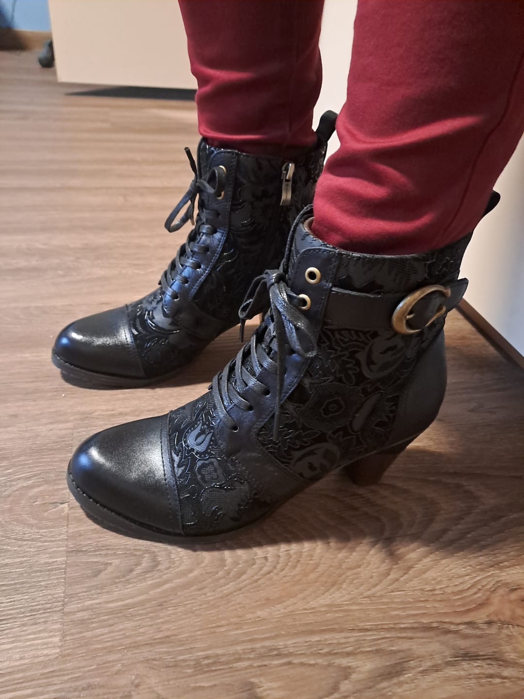 Customer photo review of Timeless Grace Floral Lace-Up Ankle Boots