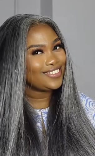 Customer photo review of Luvwin 13x4 Silky Salt & Pepper Long Straight Silver Wig 100% Human Hair