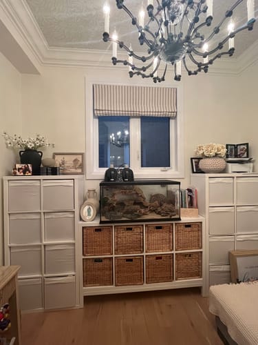 Customer photo review of Milano Flat Fold Linen Blend Striped Cordless Custom Roman Shade
