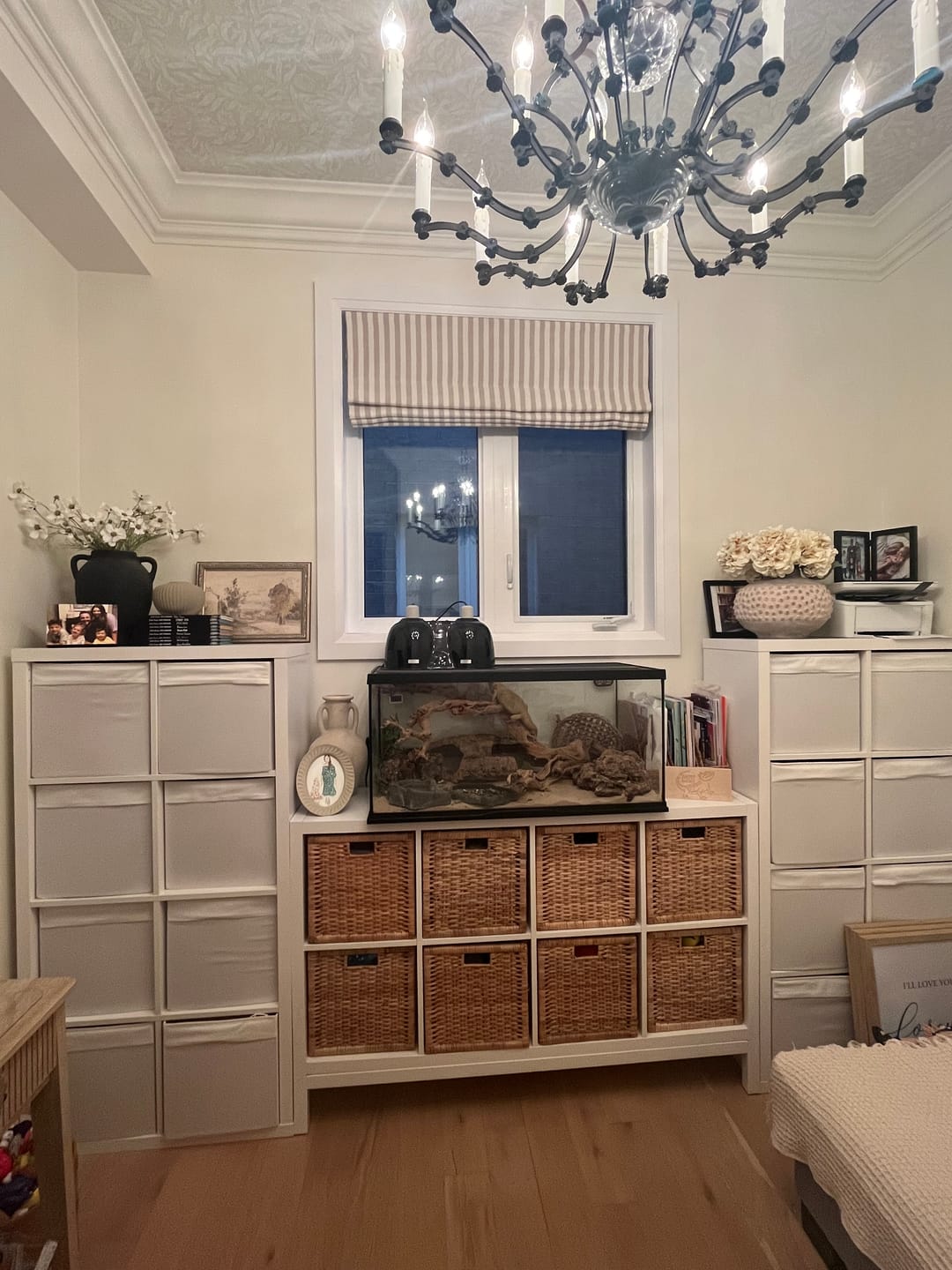 Customer photo review of Milano Flat Fold Linen Blend Striped Cordless Custom Roman Shade
