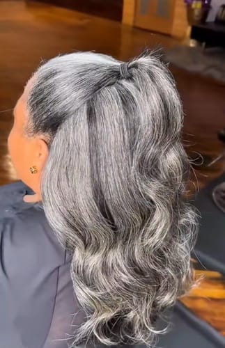 Customer photo review of Luvwin Salt & Pepper Gray Beginner Friendly Glueless Straight Wig 100% Human Hair