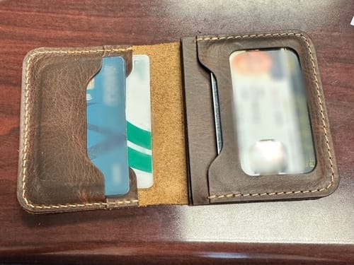 Customer photo review of Minimalist Badge Wallet