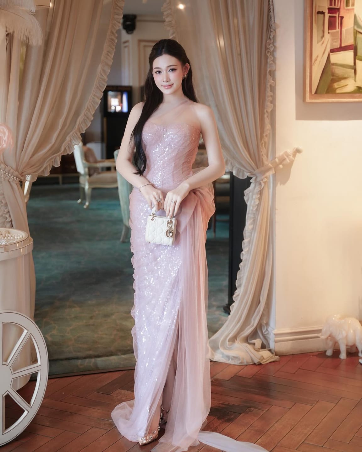 Customer photo review of LUMINELLE Slit Floor Length Dress