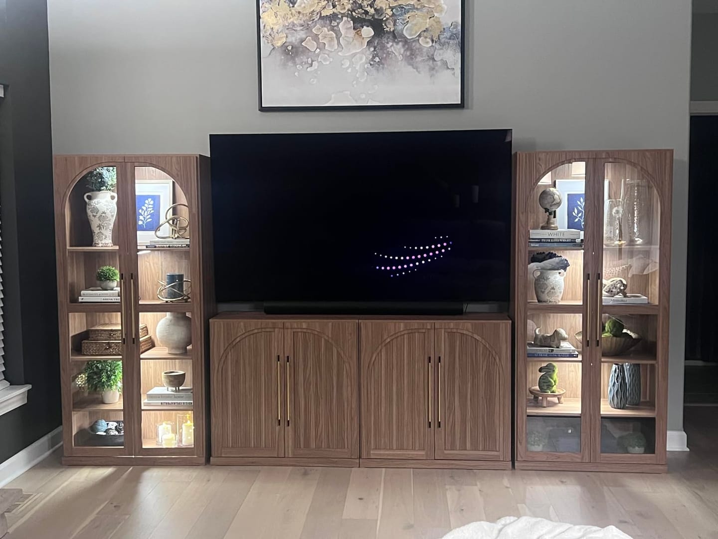 Customer photo review of Jagger Glass Door Display Entertainment Center Wall Unit (4-Piece)