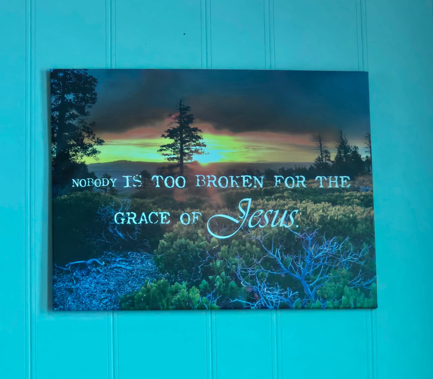 Customer photo review of Nobody is Too Broken for the Grace of Jesus Wall Art Canvas Print
