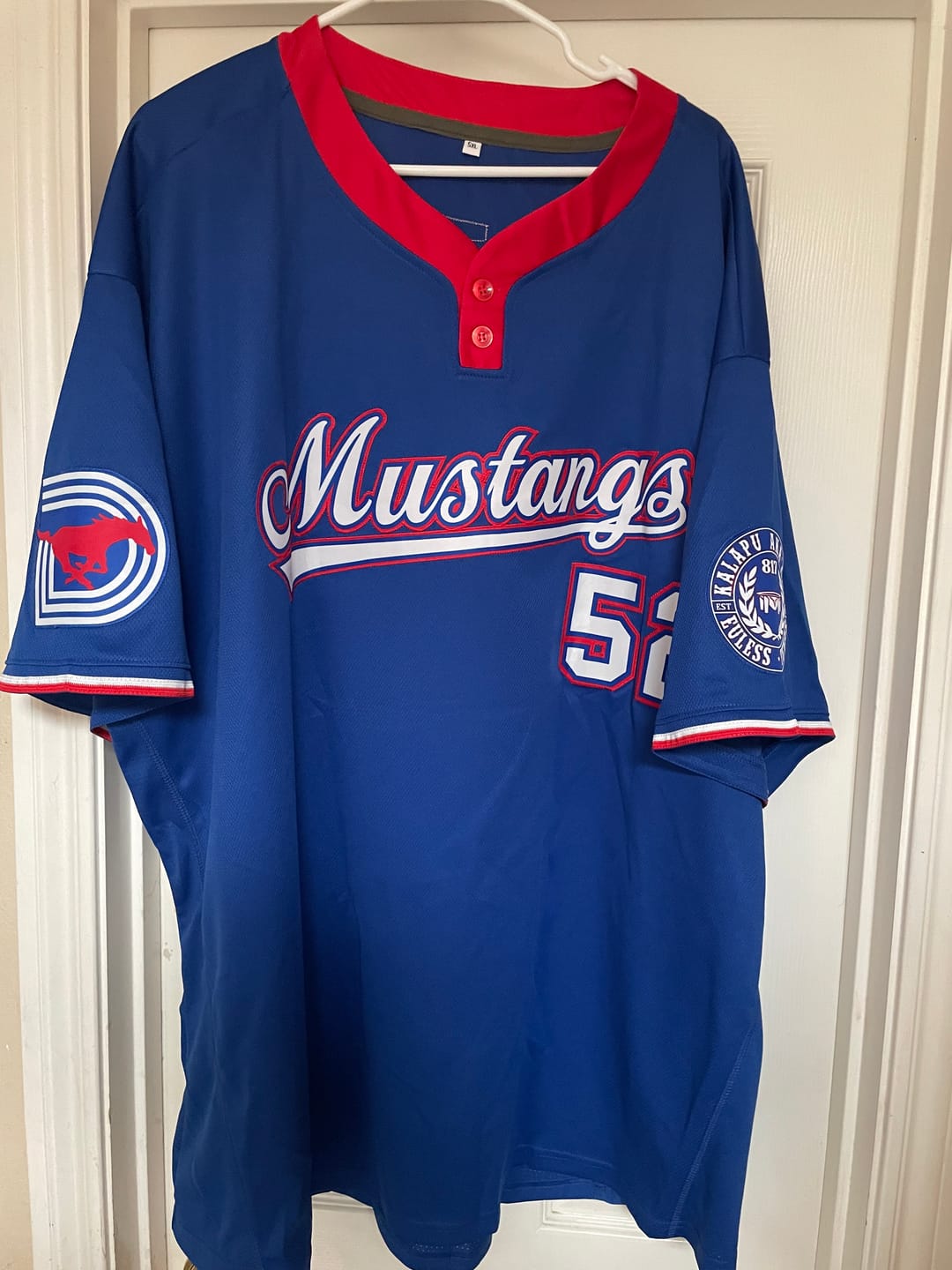 Customer photo review of Custom Royal White-Red Classic Style Authentic Two-Button Softball Jersey