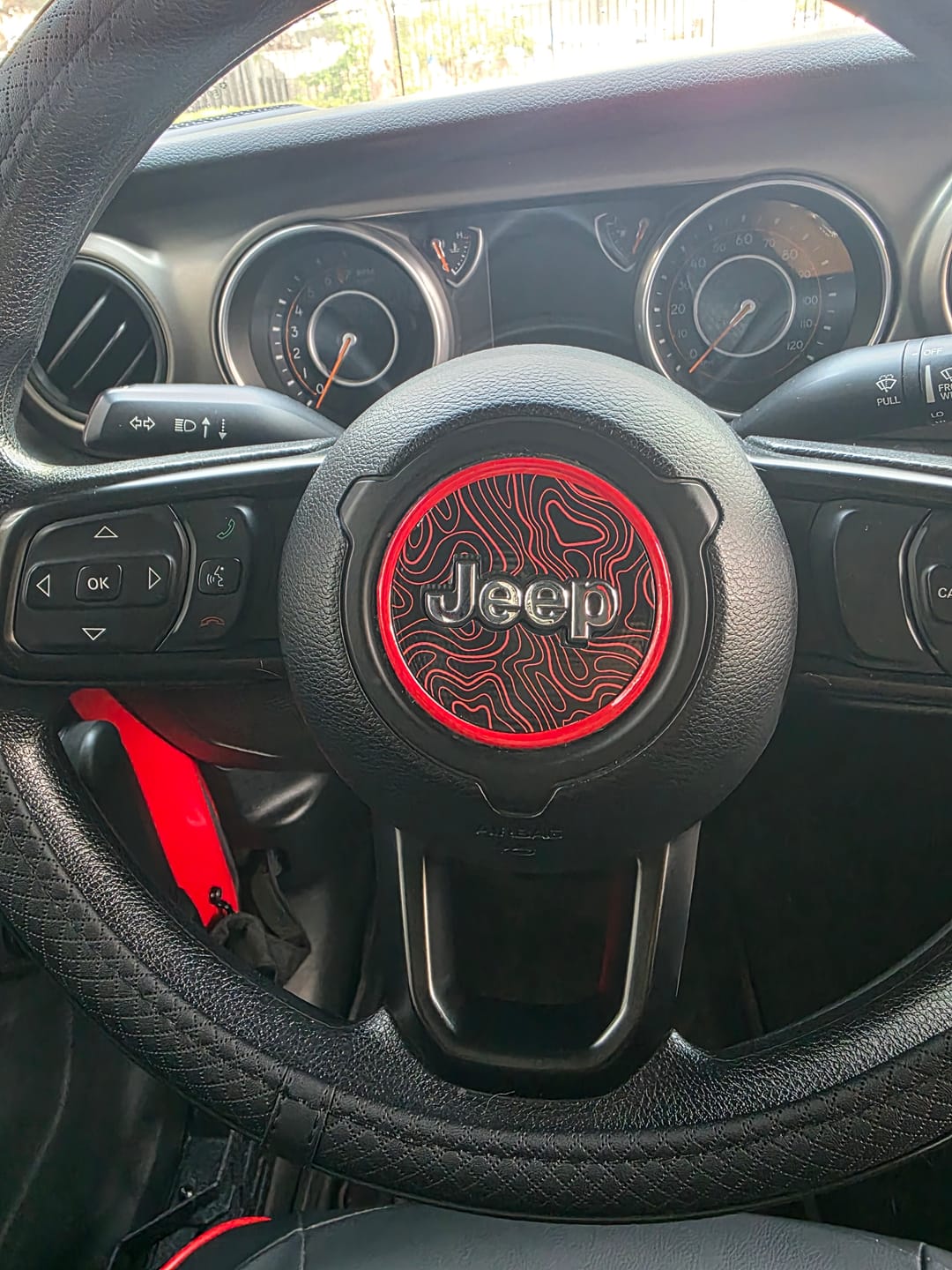 Customer photo review of Topographical Map Print Steering Wheel Decal for Jeep