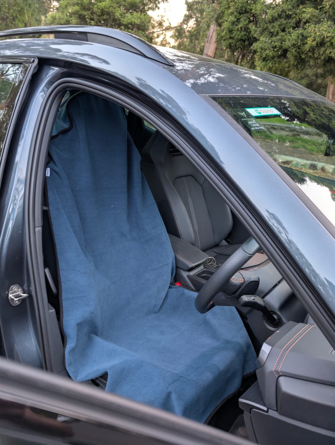 Customer photo review of Waterproof Car Seat Towel – Navy Blue | Towel Society