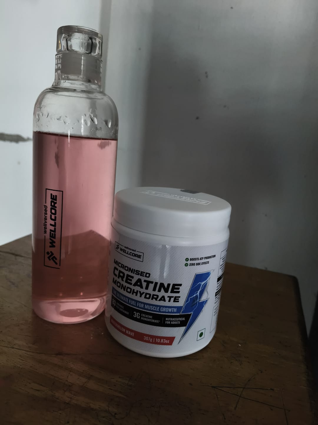 Customer photo review of Wellcore - Micronised Creatine Monohydrate (83 Servings, Watermelon Wave ) + Premium Glass Bottle