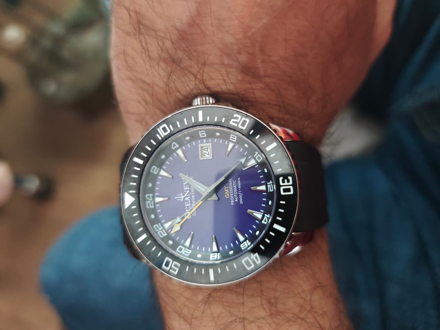 Customer photo review of Oceaneva 6000m Deep Marine Explorer VI Grade 5 Titanium GMT True Dive Purple Automatic Watch