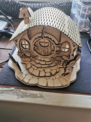 Customer photo review of Laser cut Bunny Easter house candle holder svg cutting file