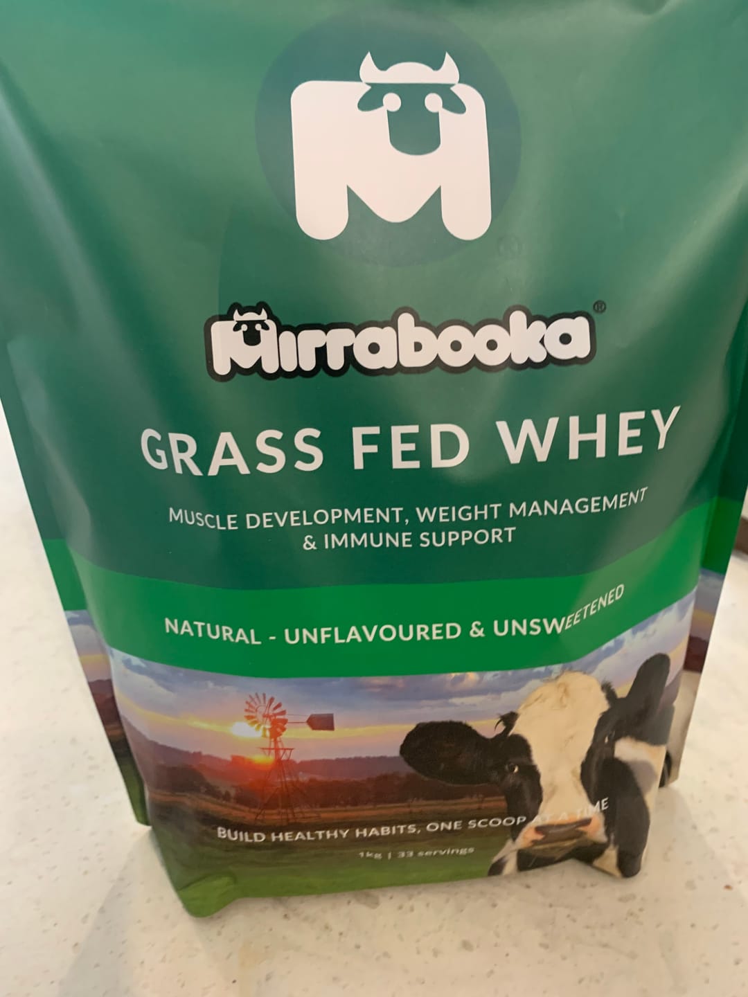Customer photo review of Grass Fed Whey Protein Unflavoured Natural 1kg (33 servings)