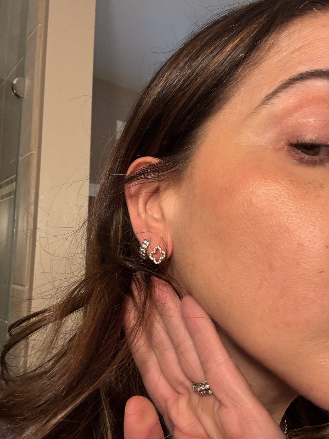 Customer photo review of Pavè Clover Studs