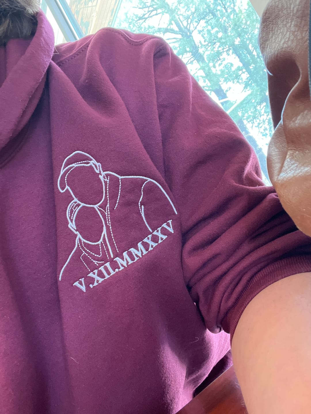 Customer photo review of Custom Line Art Couple Hoodies - Personalized Portrait Embroidery with Initials - Romantic Anniversary Gift