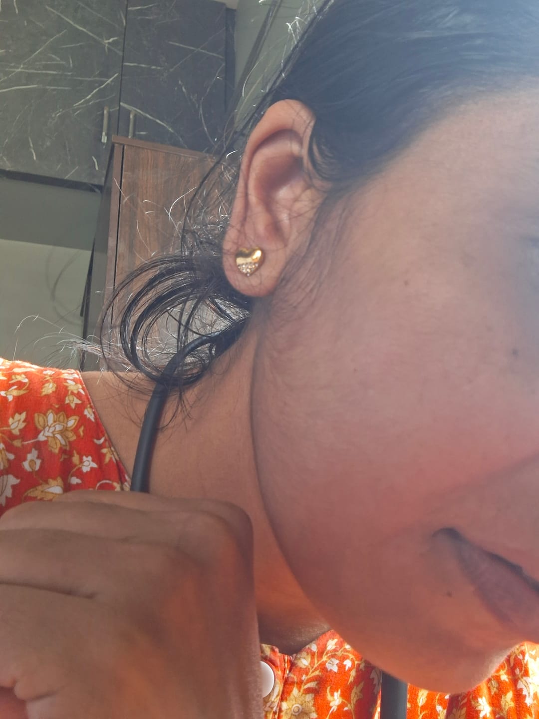 Customer photo review of Stone-studded Heart Earrings