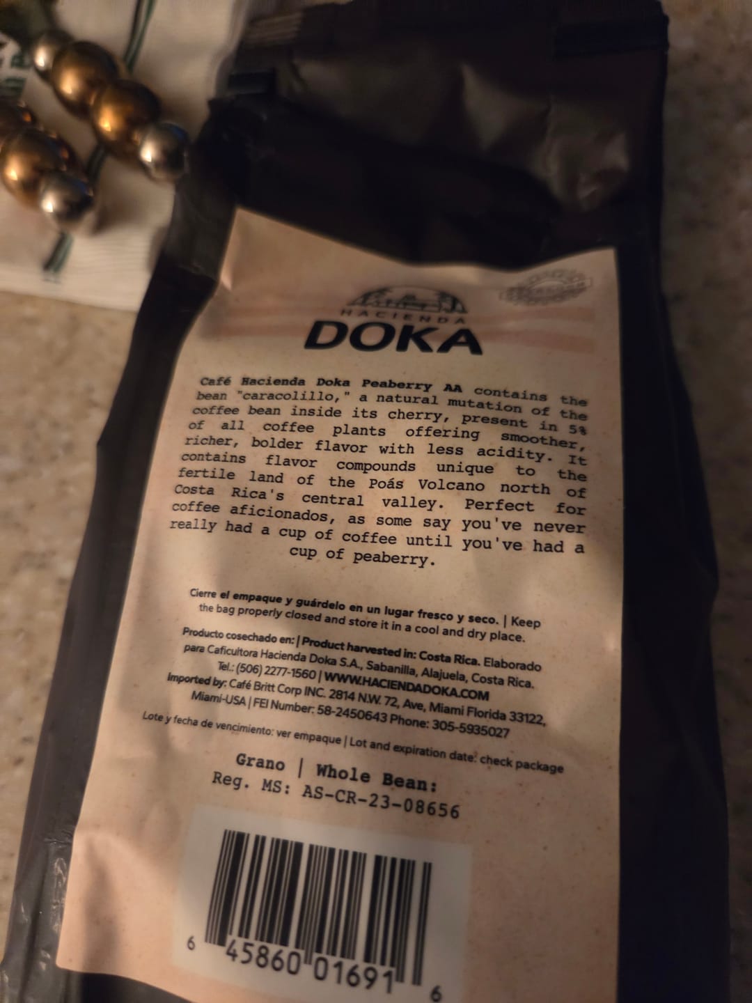 Customer photo review of Café Hacienda Doka Peaberry AA