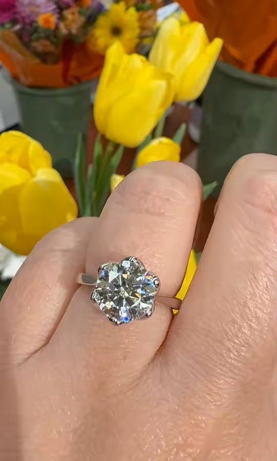 Customer photo review of 3 Carat Tulip Floral Round Moissanite Engagement Ring