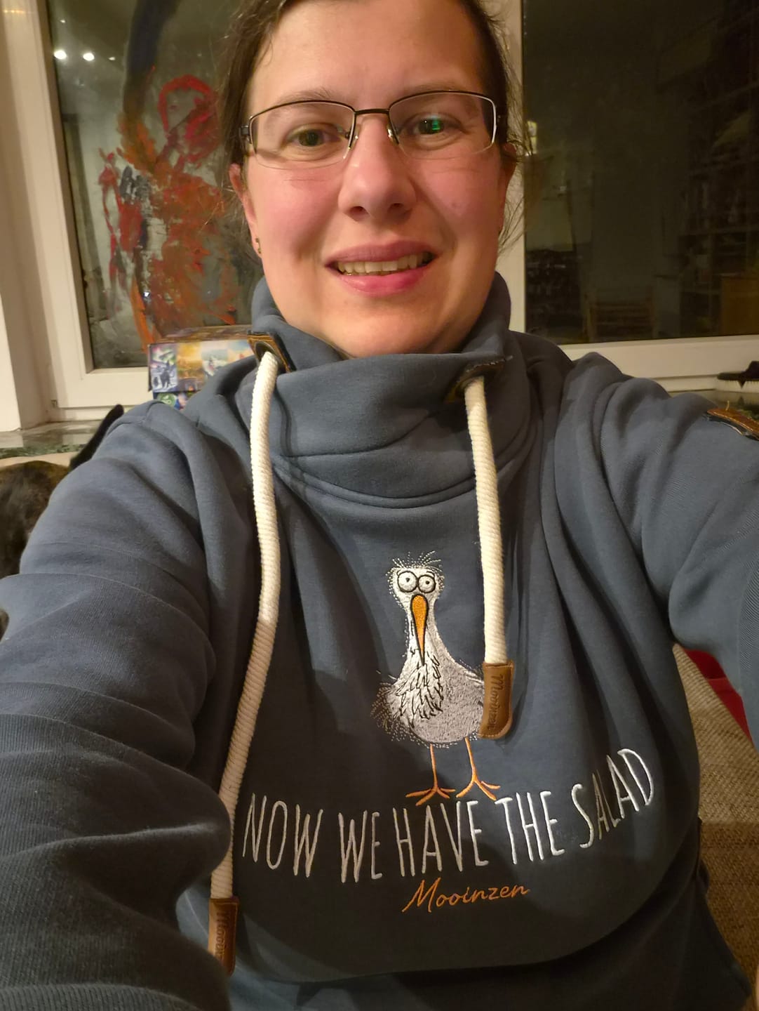 Customer photo review of Now we have the Salad · Unisex Bio Schalkragen Sweatshirt (ohne Kapuze)