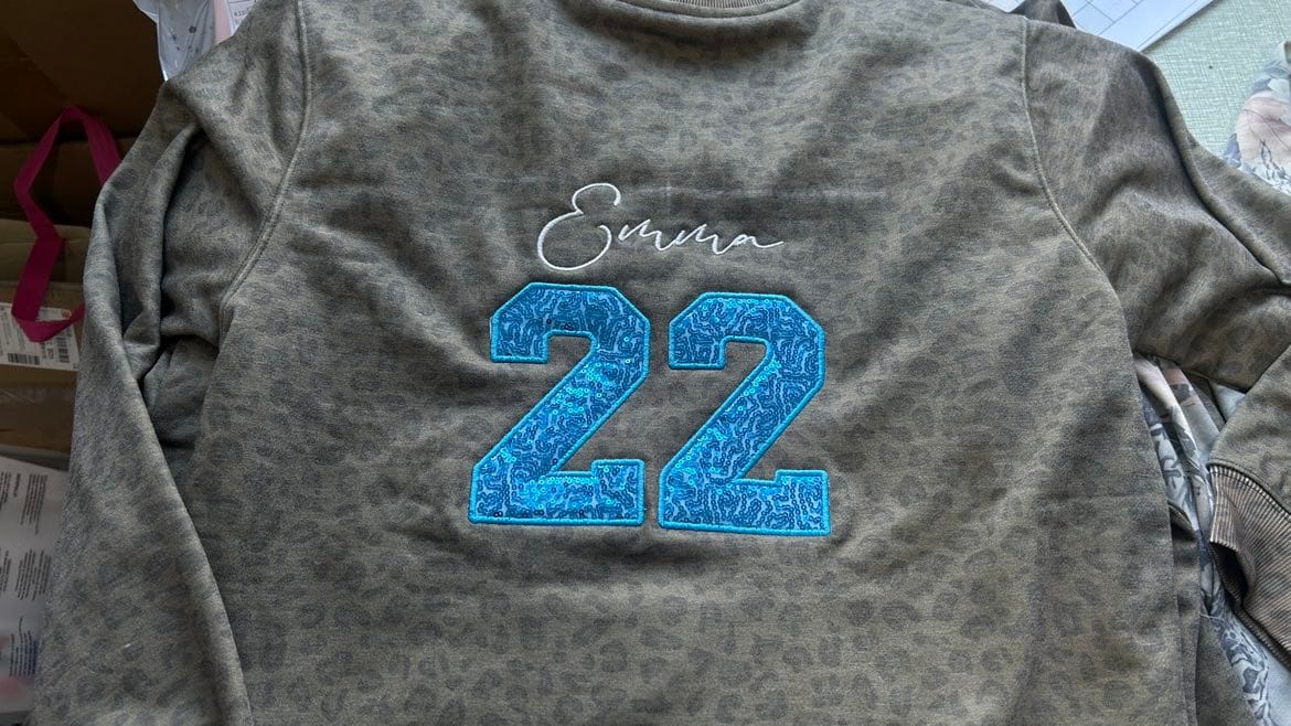 Customer photo review of Custom Sequin Baseball MAMA Sweatshirt Sports MAMA Sweatshirt – Personalized Glitter Letters Sweatshirt Vintage Style | Gifts for Sports Mom