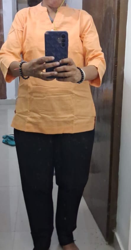 Customer photo review of Women Peach Airy Linen Short Kurta