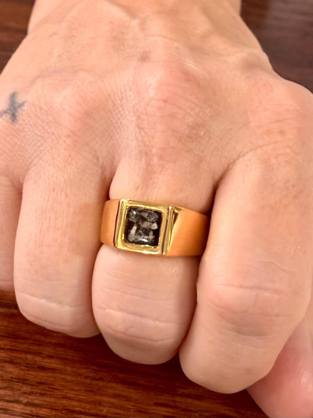 Customer photo review of Men's Opal Ring with Cremation Ash