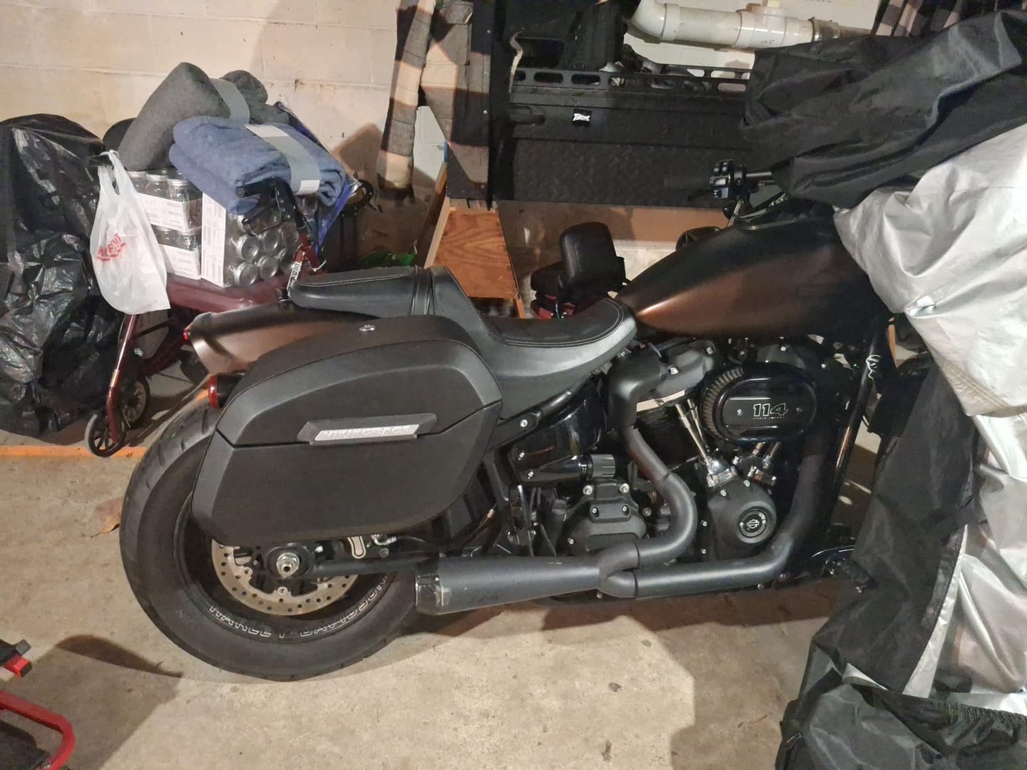 Customer photo review of 32L - Darkin Quick Mount Large Harley Softail Fat Bob FXFB/S Leather Wrapped Hard Saddlebags