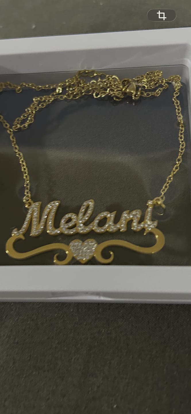 Customer photo review of Double Plated Hearts Name Necklace w/ Figaro Chain