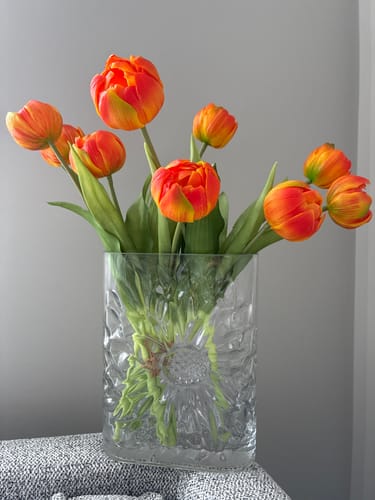 Customer photo review of Orange Real touch tulips (3 stems)