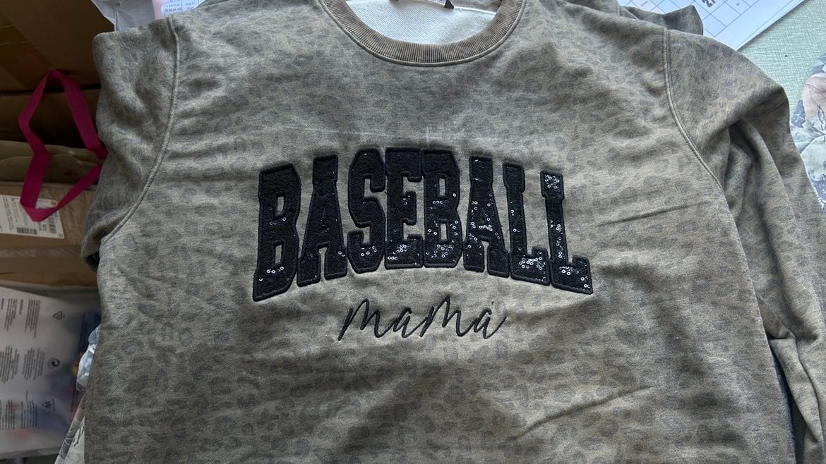 Customer photo review of Custom Sequin Baseball MAMA Sweatshirt Sports MAMA Sweatshirt – Personalized Glitter Letters Sweatshirt Vintage Style | Gifts for Sports Mom
