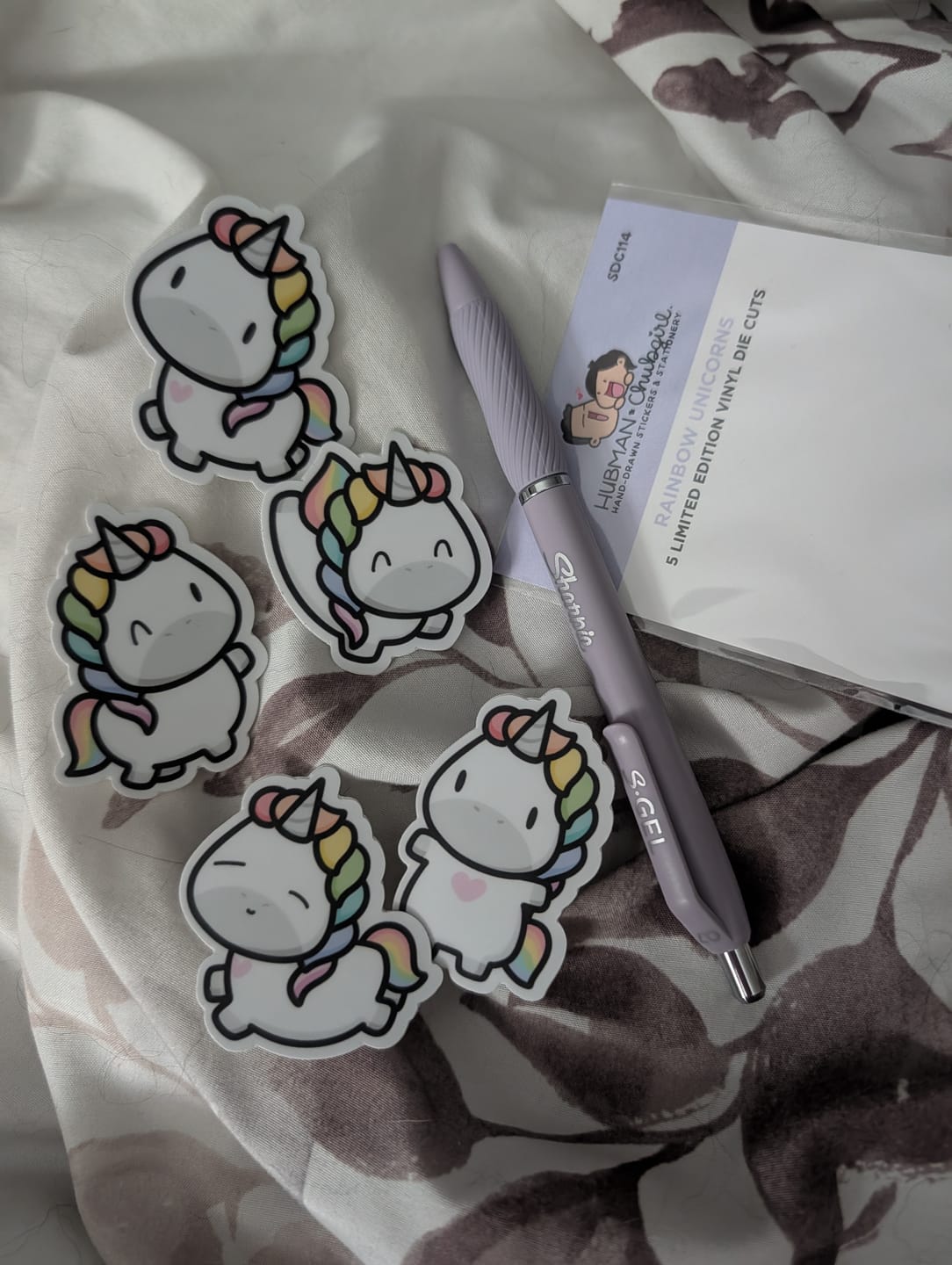 Customer photo review of Rainbow Unicorns Die Cut Stickers (Set of 5)