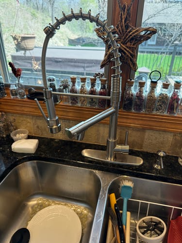Customer photo review of Single-Handle High Arc Kitchen Faucet with Deck Plate Nickel