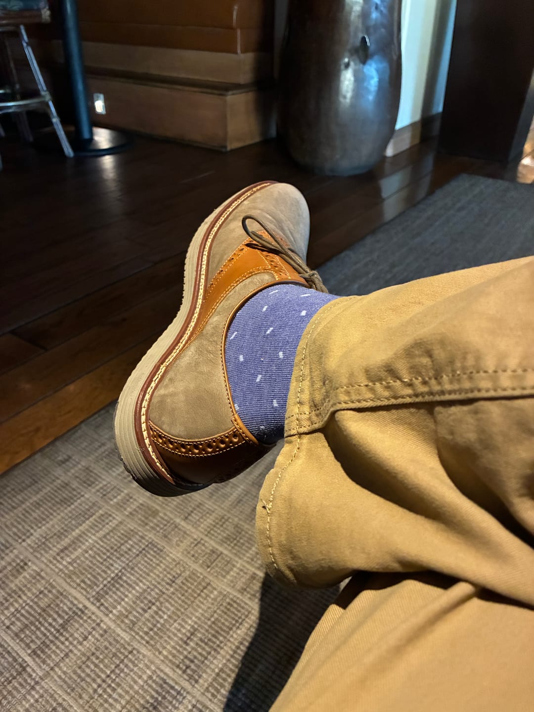 Customer photo review of The Fairmonts - A Heathered Blue Sock with Pale Blue Micro-Tiles