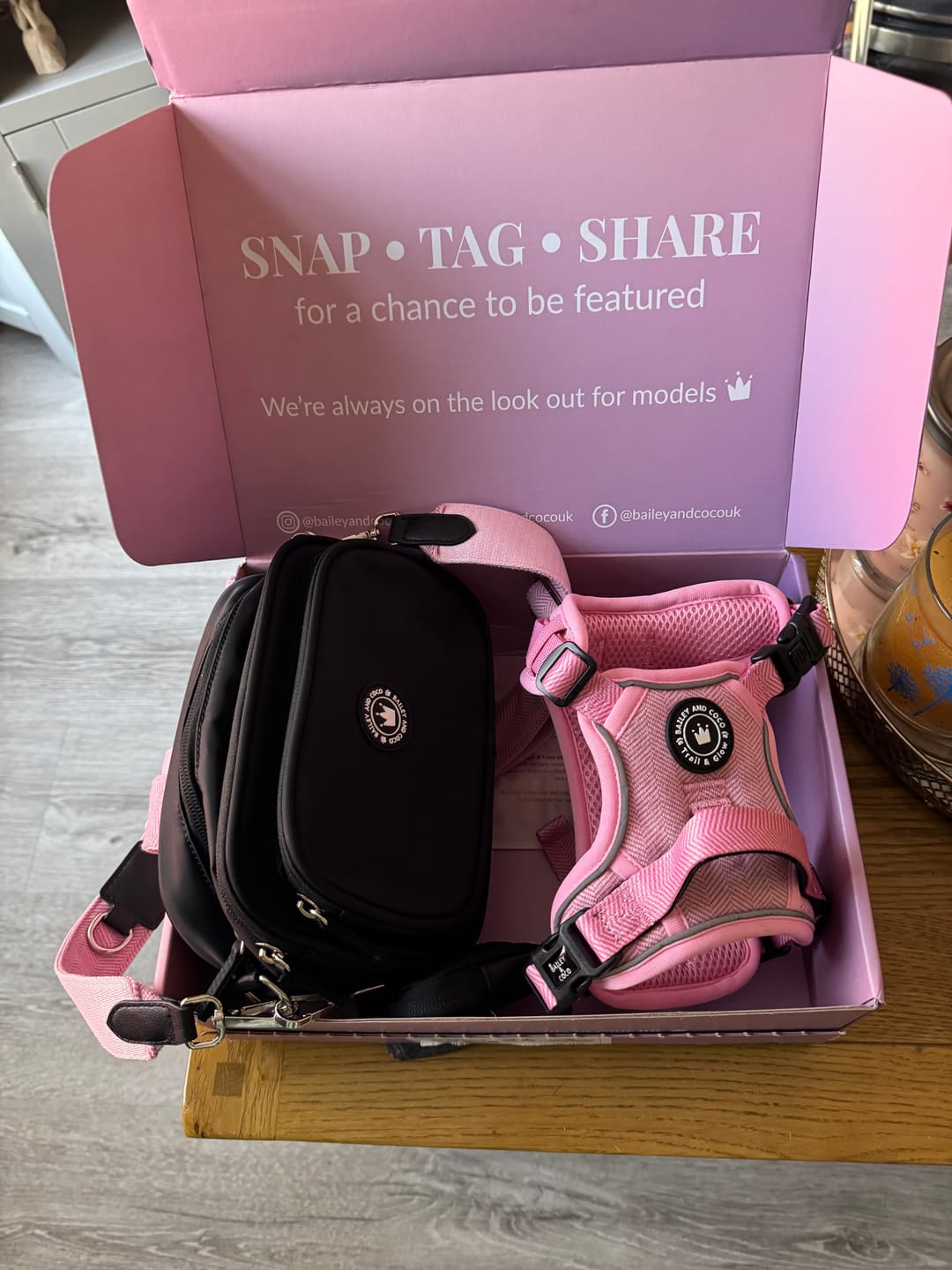 Customer photo review of Bubblegum Pink Tweed Dog Harness - No Pull & Reflective | Trail & Glow®